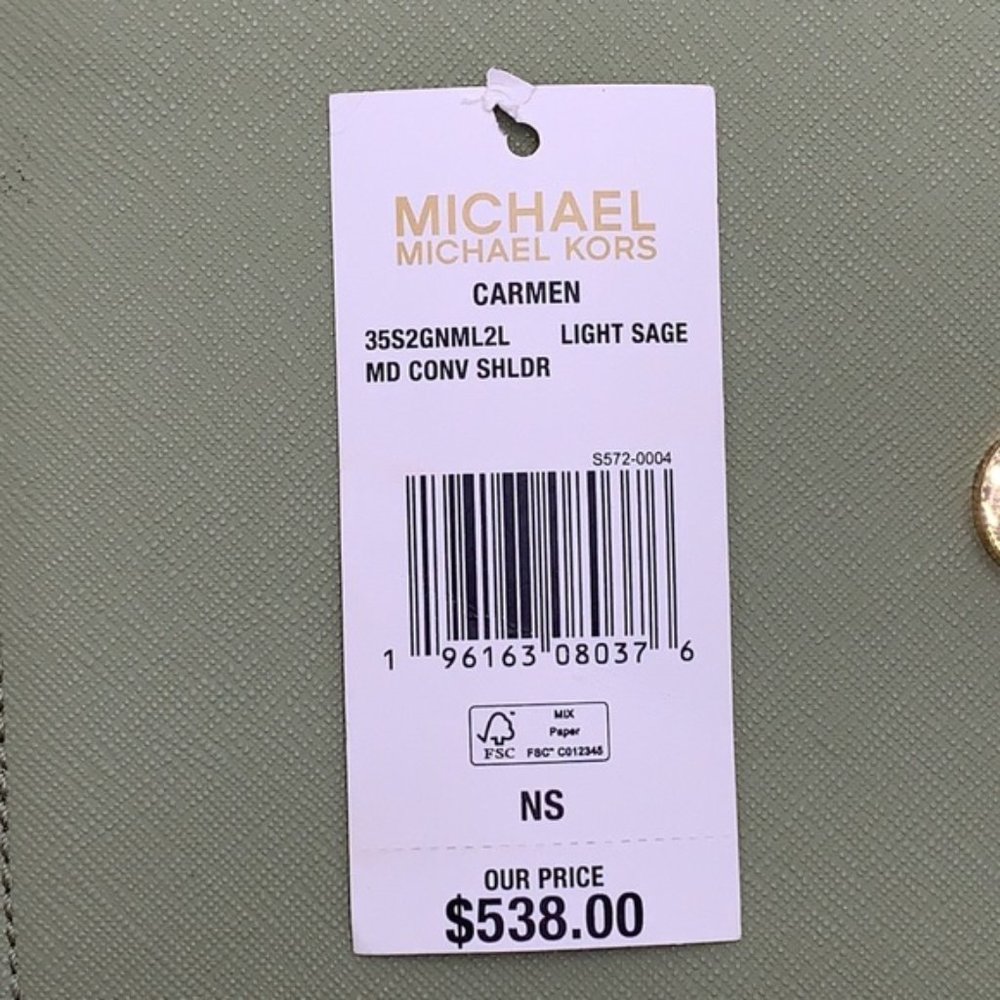 Michael Kors Carmen Medium Leather Convertible Shoulder Bag Crossbody Light Sage - Picture 5 of 16